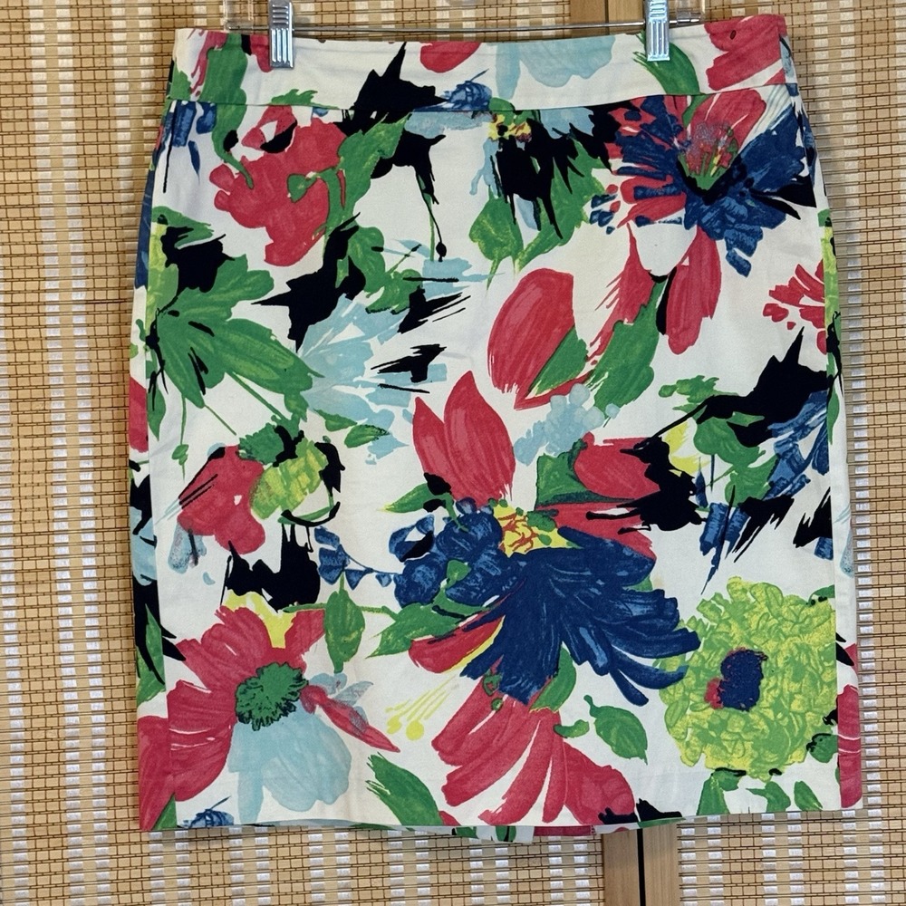 ANN TAYLOR Womens 14 Skirt Floral Artsy Lined Midi Lagenlook Cottagecore Bright